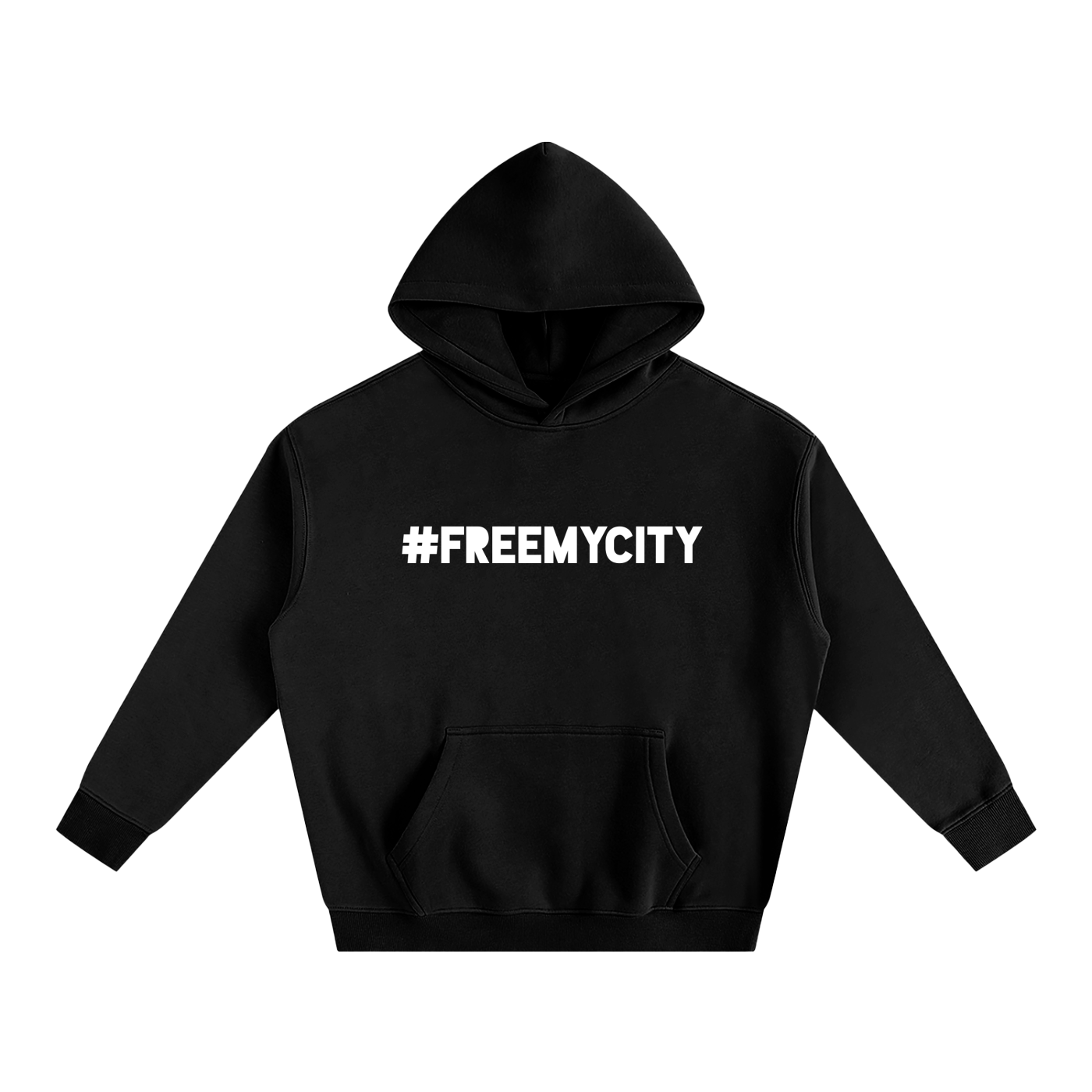 "Free My City" Oversize Fleeced Hoodie- Black